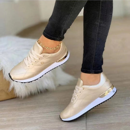 Women's Thick-soled Round Toe Lace-up Simple And Comfortable Sports Shoes