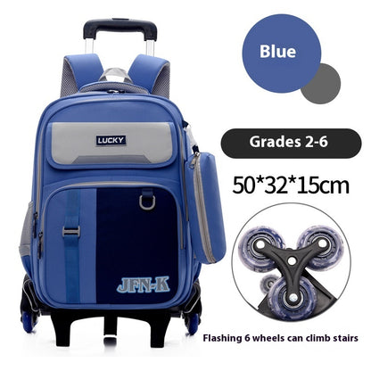 Elementary School Student Trolley Schoolbag Grade 1-6 Trendy Simple Wear-resistant Waterproof Spine-protective