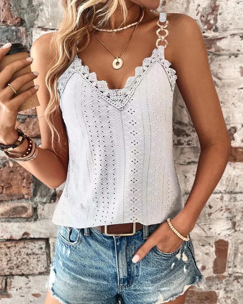 Solid Color Hollow Lace Lace Camisole T-shirt Vest