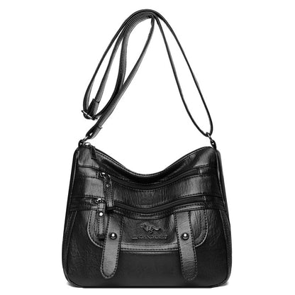 Genuine Leather Soft Multilayer Fashion Large Capacity Simple Shoulder Crossbody Bag