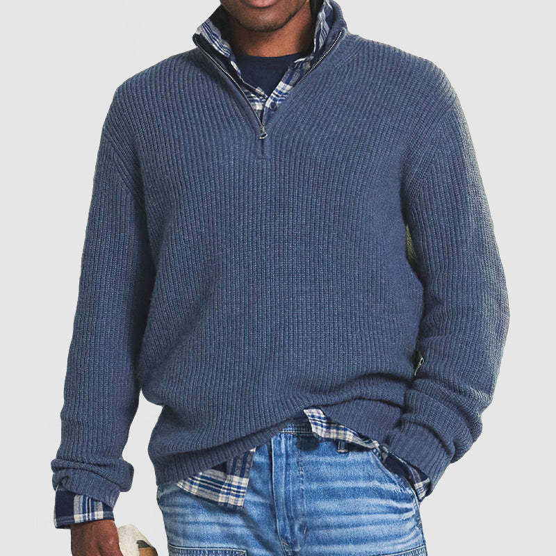 Men's Casual Loose Zip Stand Collar Sweater